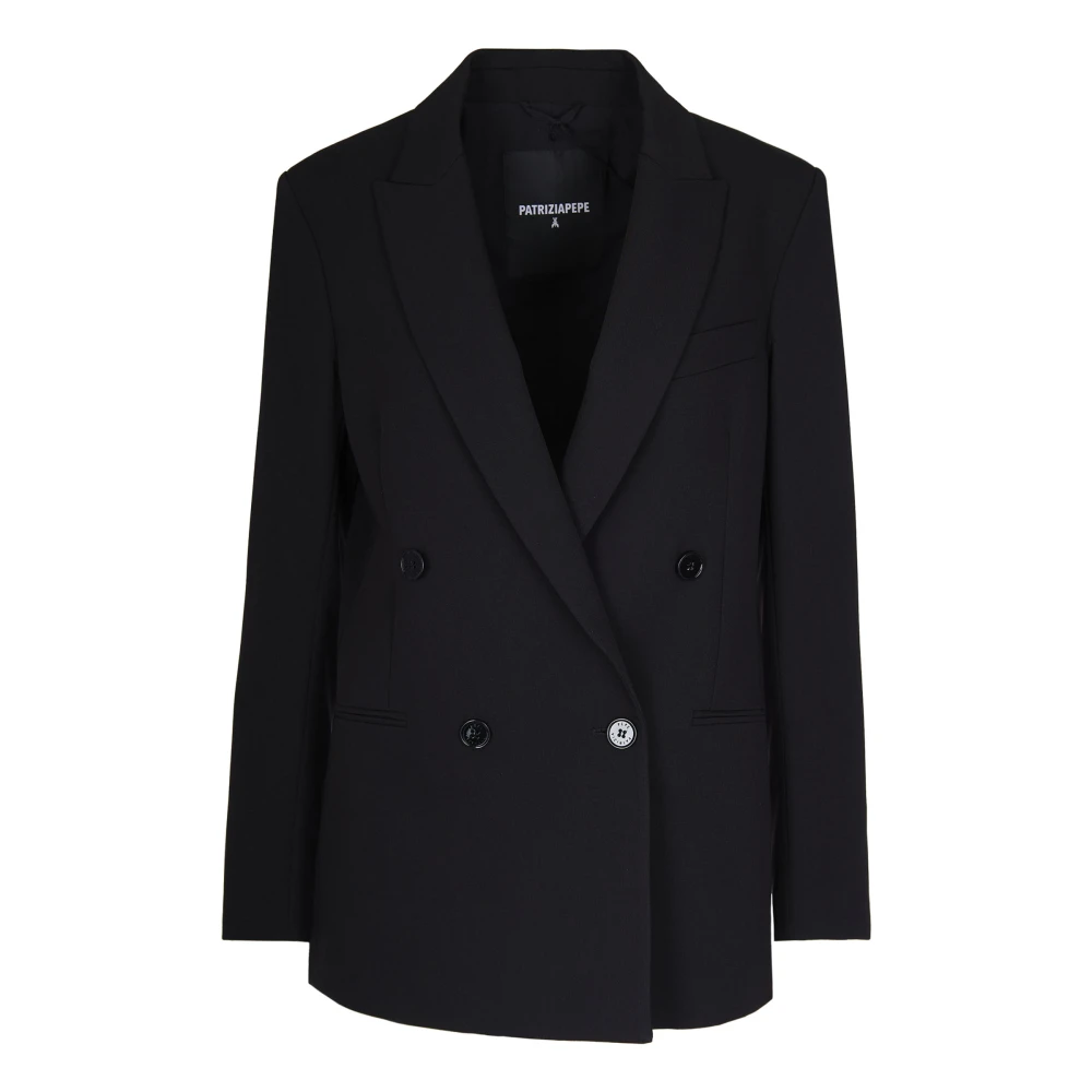 Patrizia Pepe Women's Black Blazers, S, Essential Double-Breasted Oversized Blazer