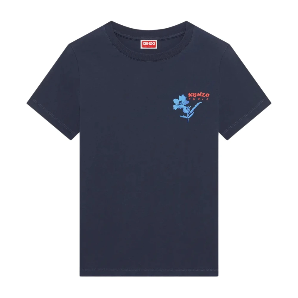 Kenzo Getekende Bloemen T-shirt Blue Dames