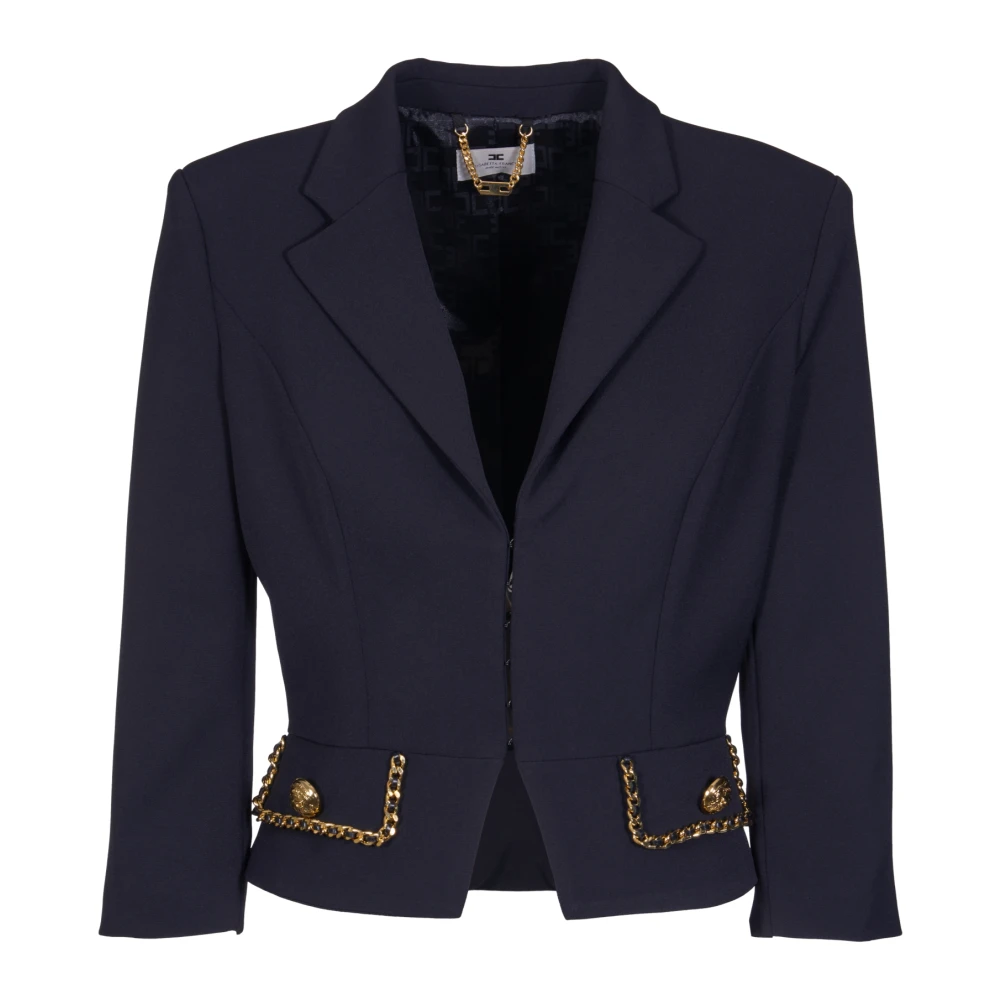 Elisabetta Franchi Zwarte Cropped Jas met Peplum Black Dames