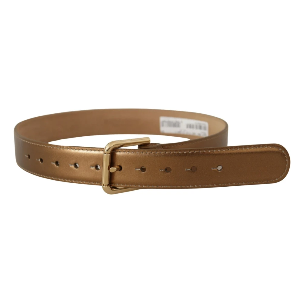 Dolce & Gabbana Bronzen Leren Riem met Gouden Gesp Yellow Unisex