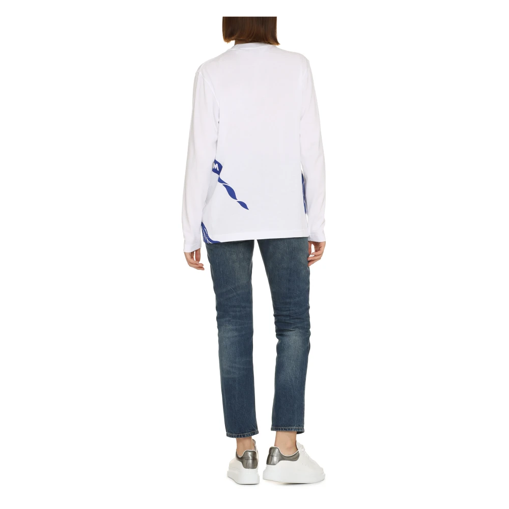 Burberry Bedrukt katoenen T-shirt met lange mouwen White Dames