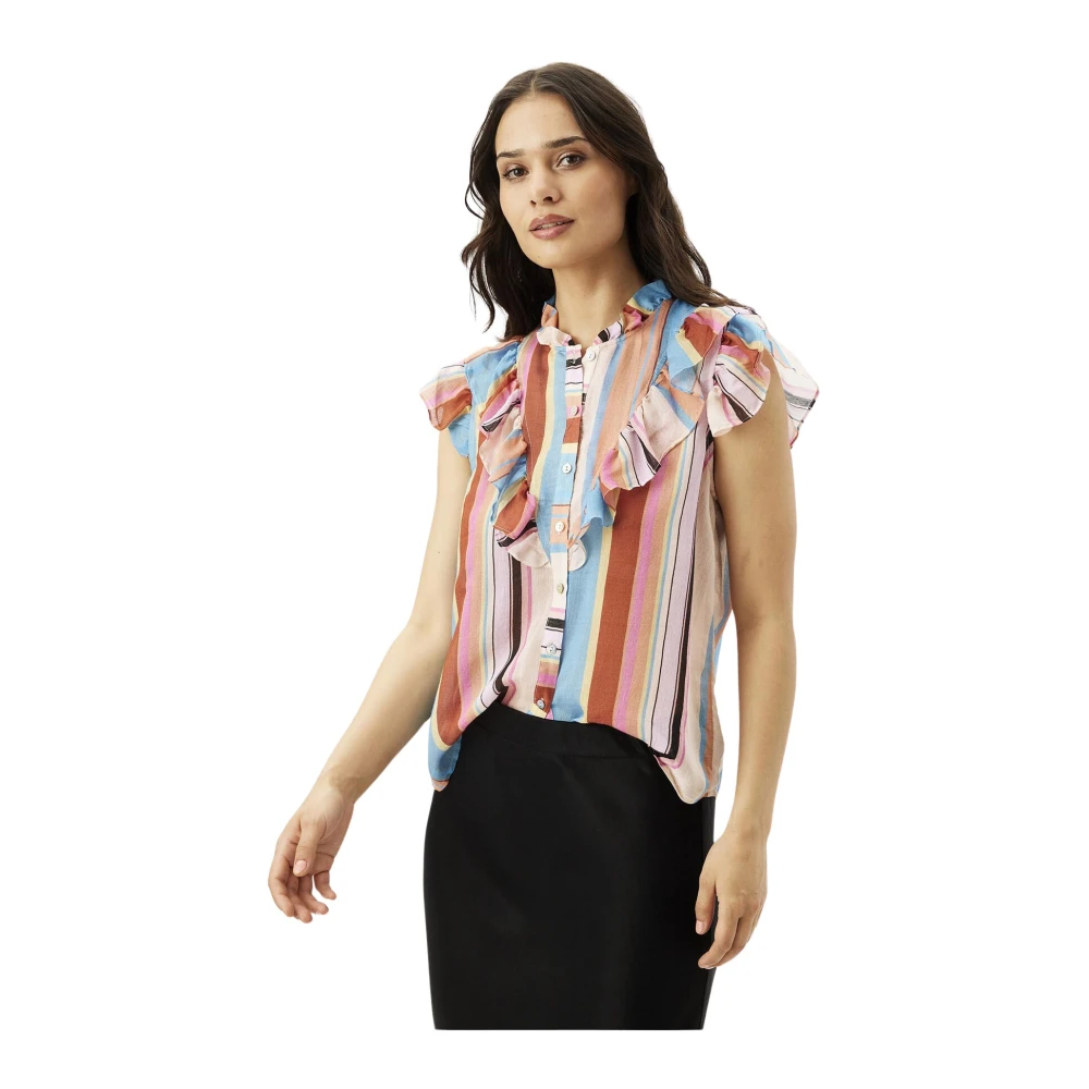 IN Front Multicolor Ruches Mouw Shirt Multicolor Dames