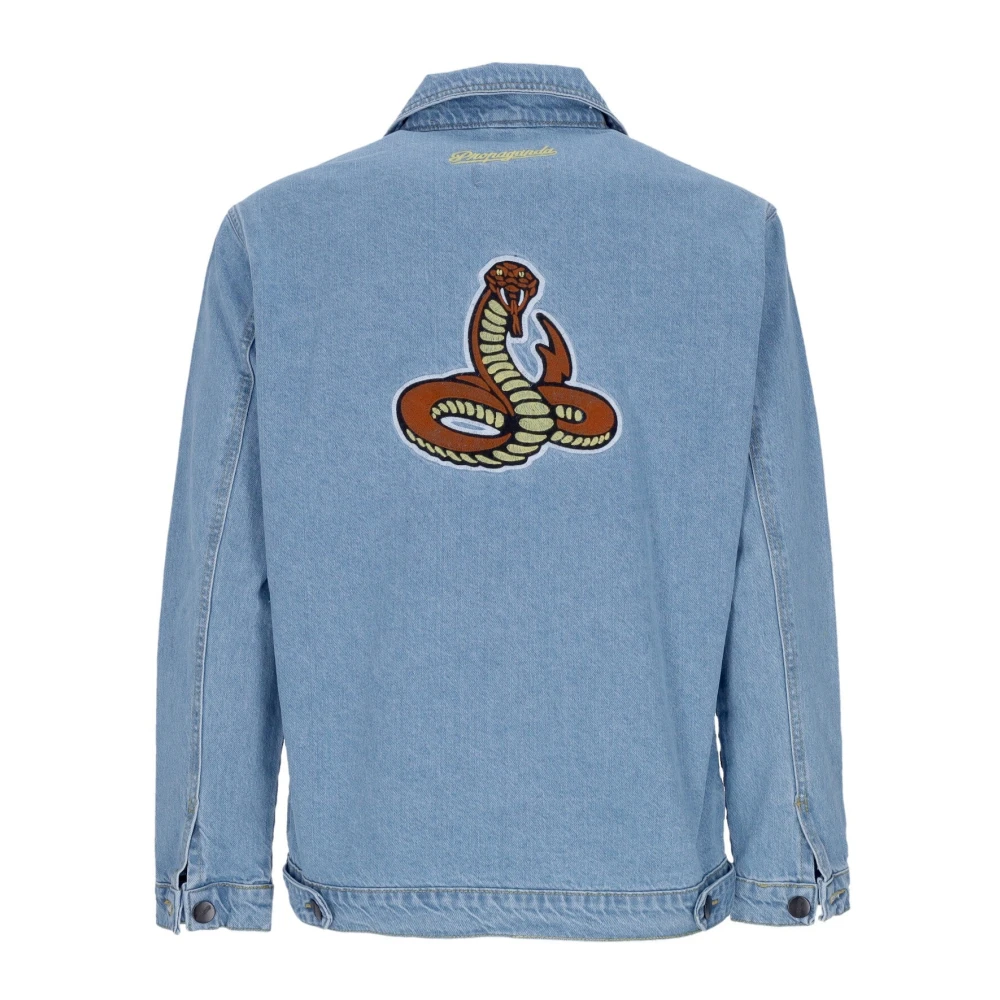 Propaganda Blauwe Denim Baseball Jack met Patch Logos Blue Heren