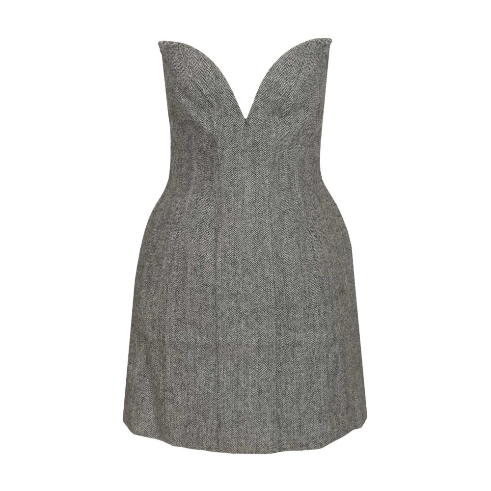 Self Portrait Herringbone Bandeau Mini Dress - Female - Short Dresses - Gray - S - Dresses