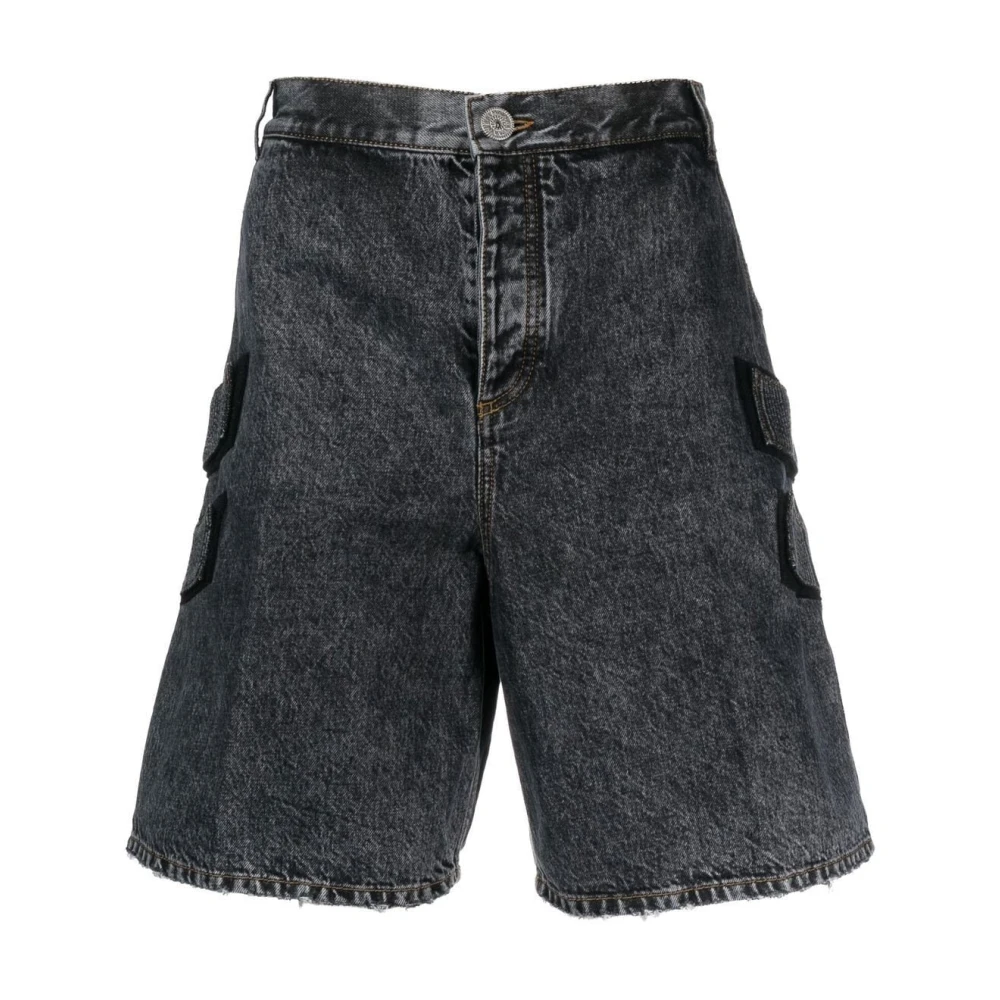 Balmain Black Side Strap Denim Bermuda - Male - Denim Shorts - W34 - Shorts