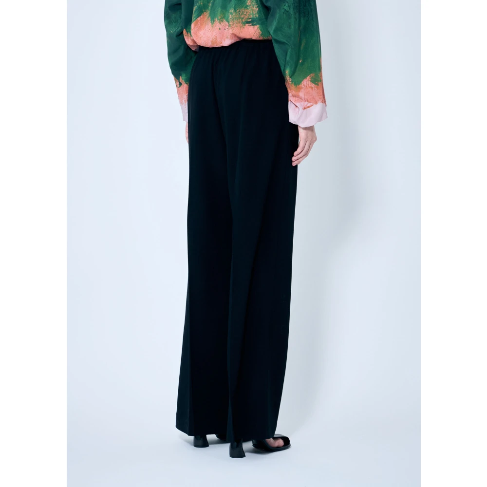 Dries Van Noten Wol Crepe Trekkoordbroek Black Dames