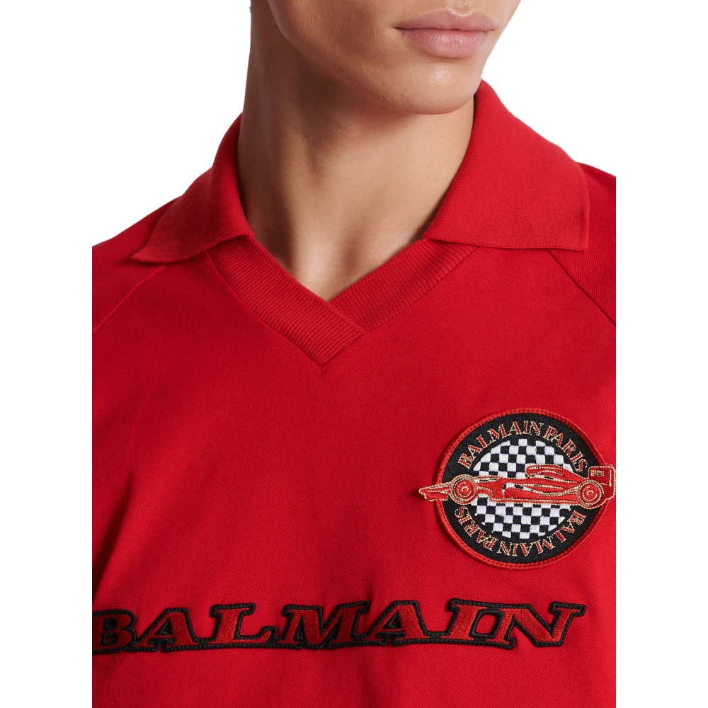 Balmain Katoenen piqué poloshirt met Racing borduursel Red Heren