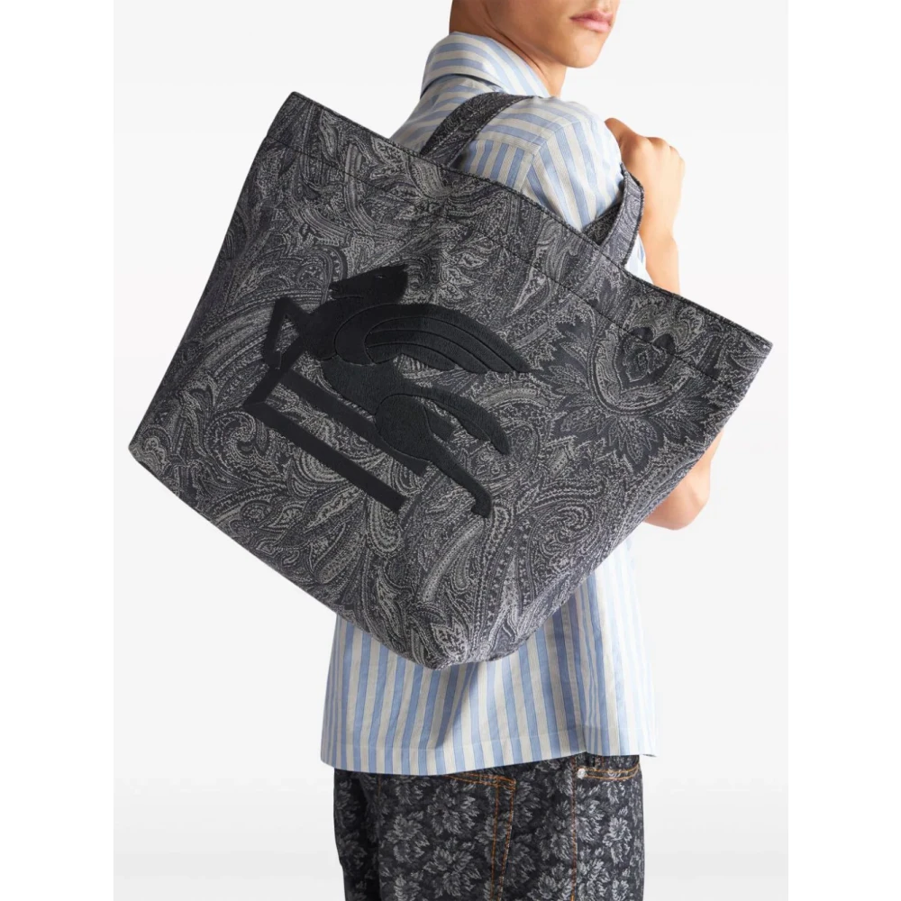 ETRO Zwarte katoenen blend tote met leren afwerkingen Black Heren