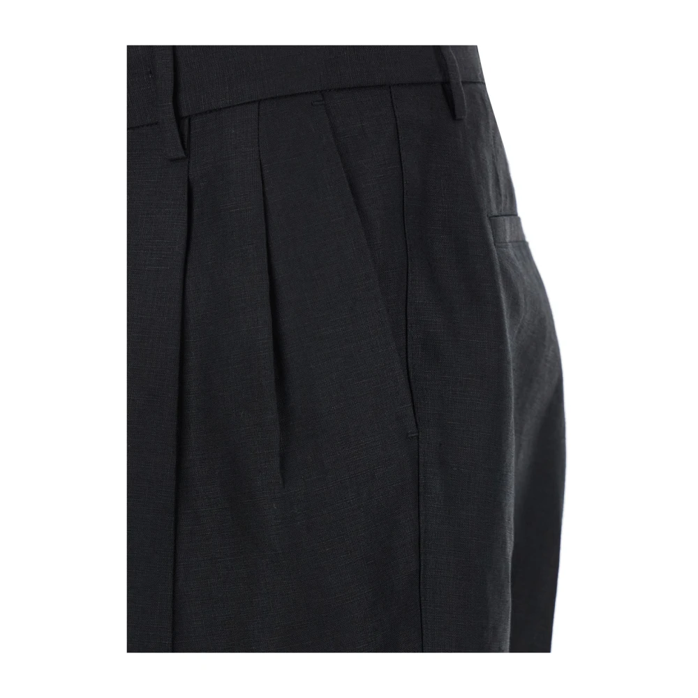 Dolce & Gabbana Zwarte Linnen Broek met Omgeslagen Zoom Black Heren