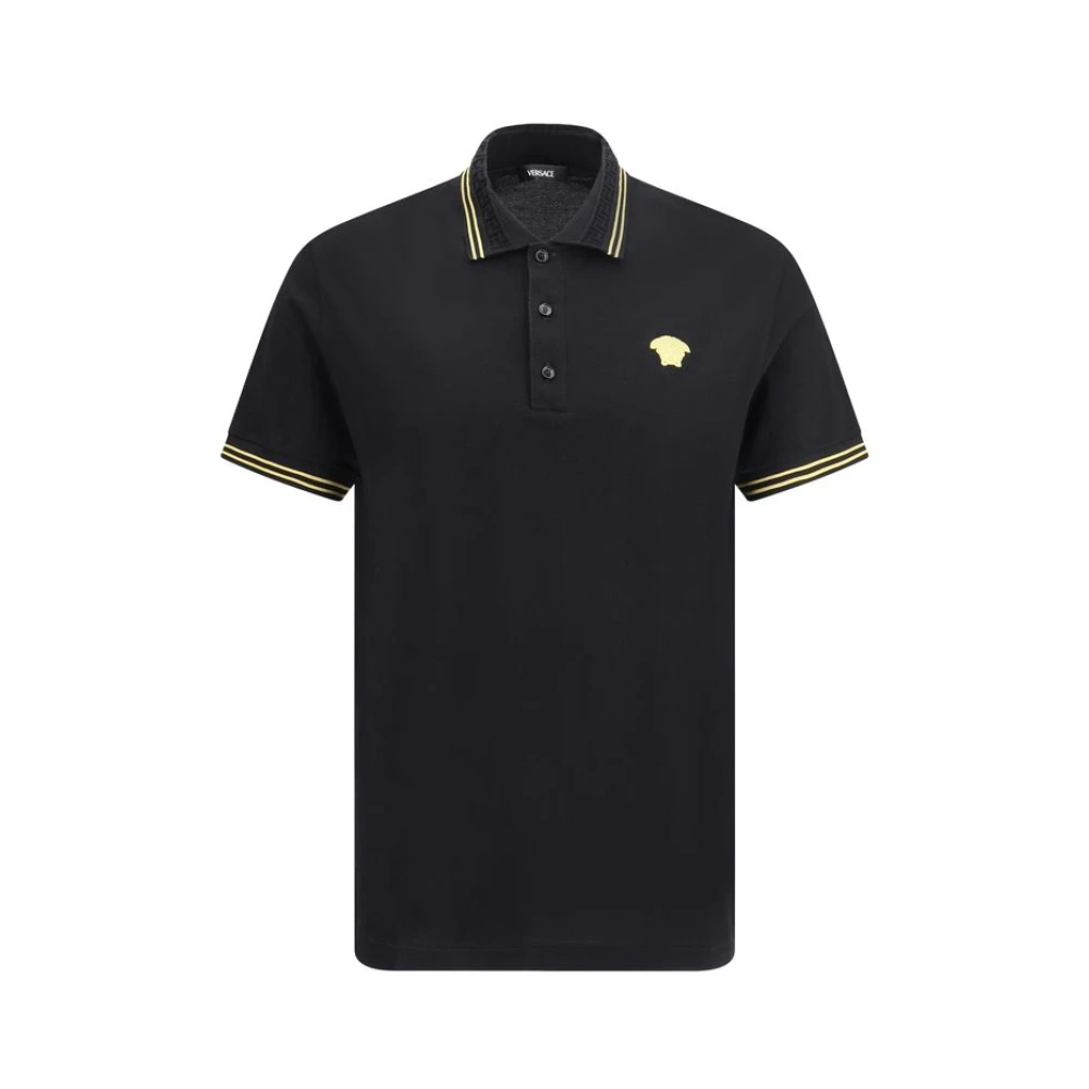 Versace Katoenen poloshirt met geribbelde kraag Black Heren