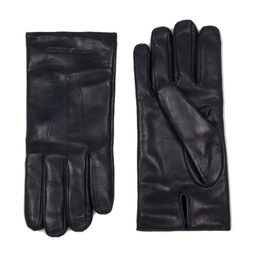 Emporio Armani Blauwe Nappa Leren Handschoenen met Baguette en Logo Belettering Blue Heren