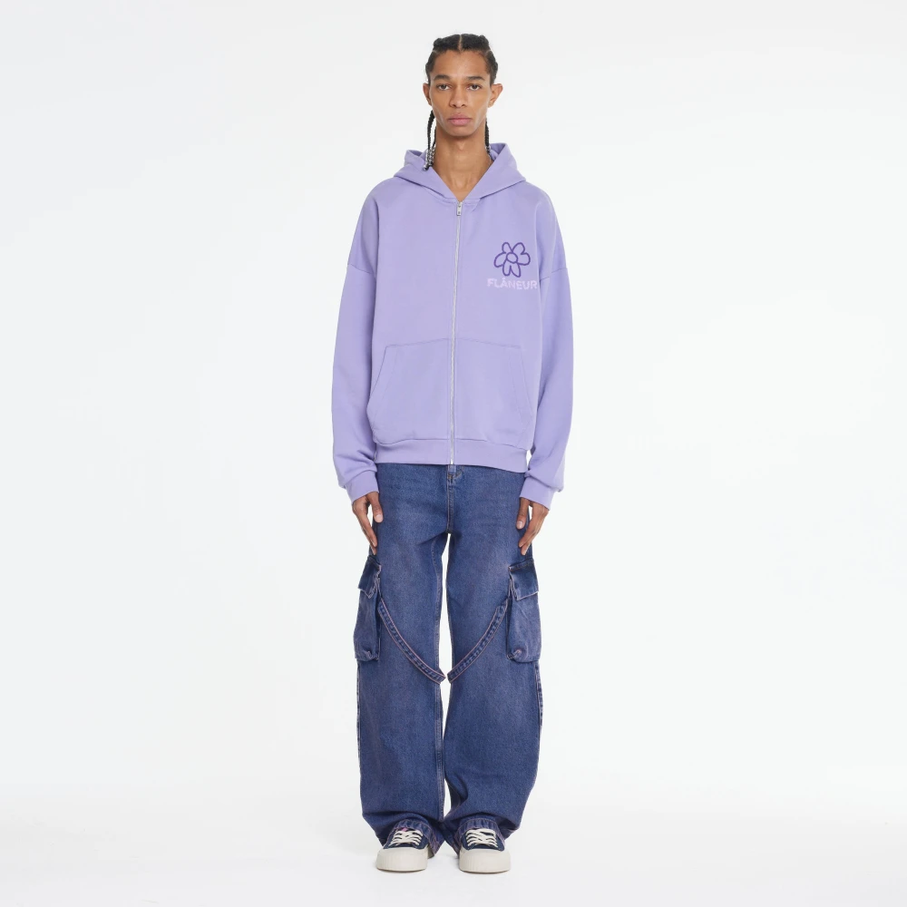 Flâneur Paarse Flower Doodle Rits Hoodie Purple Heren