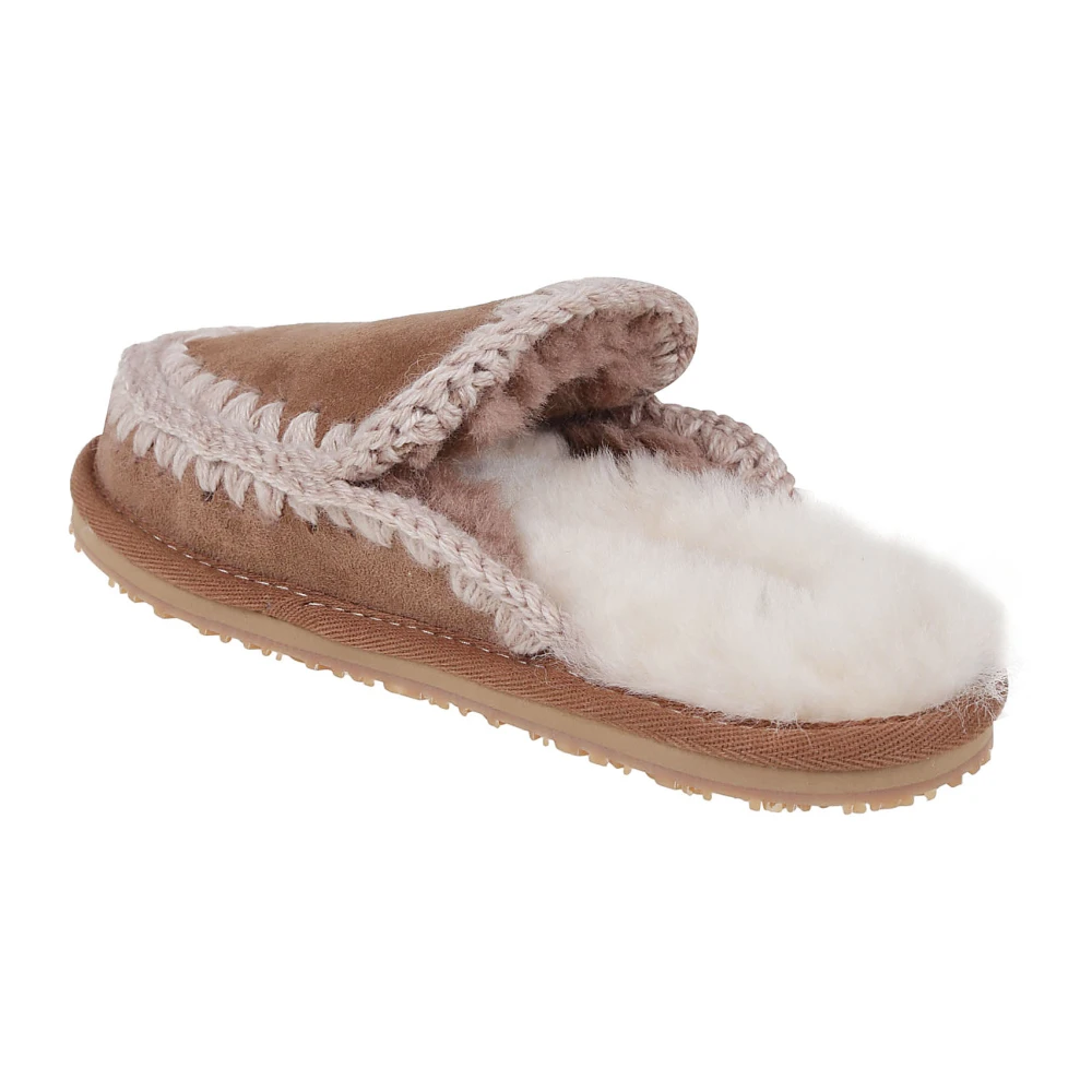 Mou Roze Bruine Eskimo Stitch Slipper Brown Dames