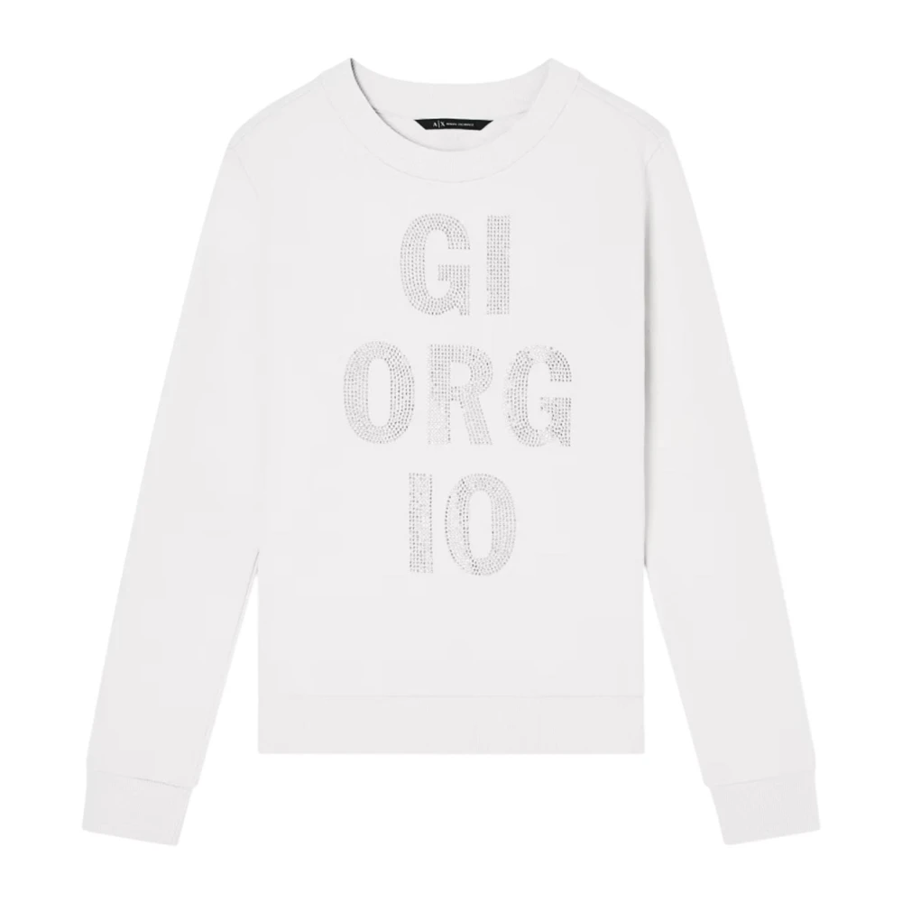 Armani Exchange Vit Stiliga Sweaters Med Strassdekorationer