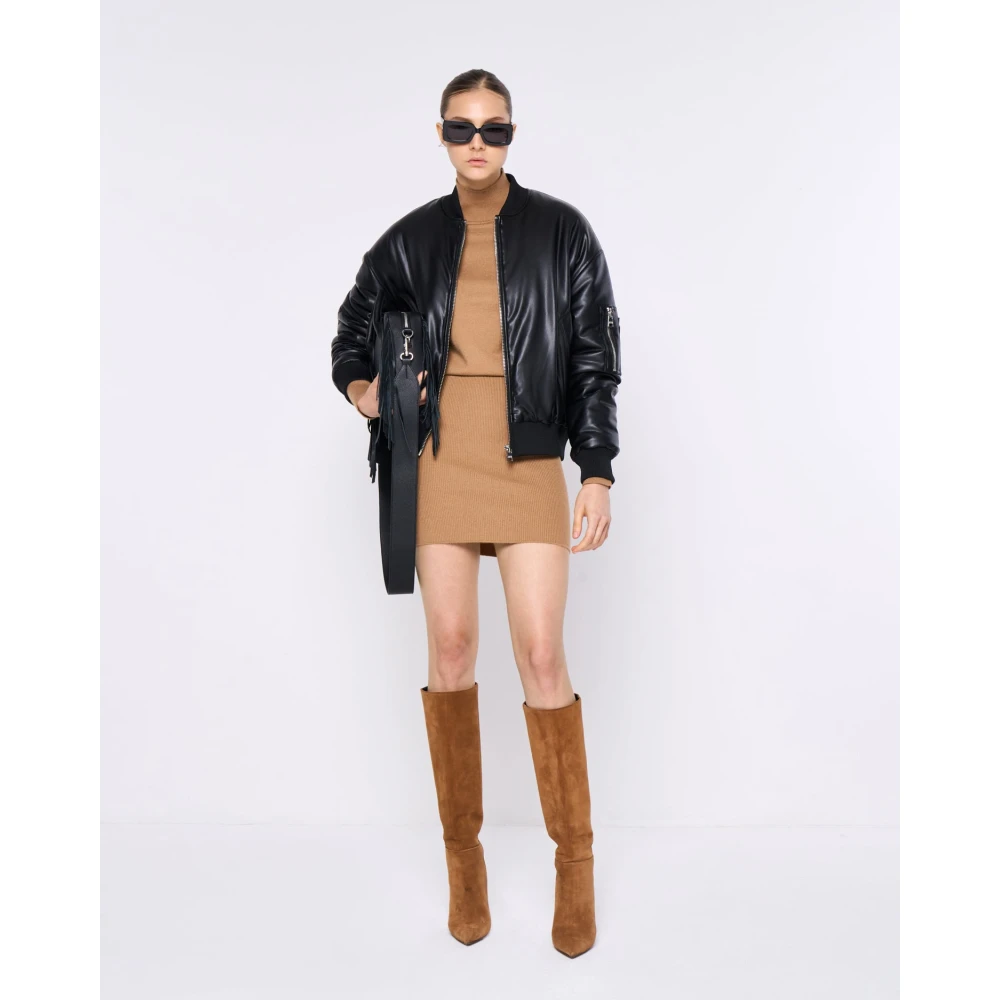 Silvian Heach Gebreide bodycon jurk ronde hals lange mouw Beige Dames