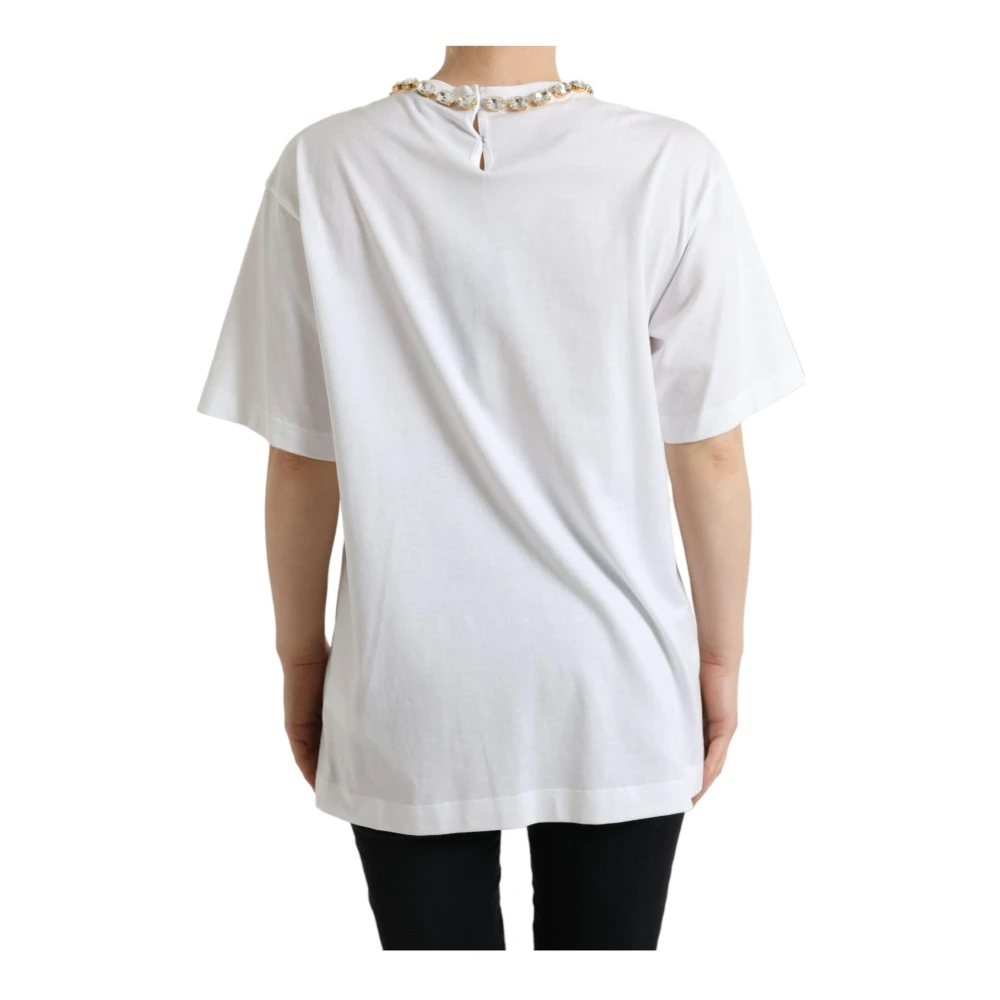 Dolce & Gabbana Kristalversierde Bedrukte Tee White Dames