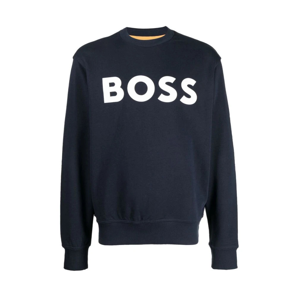 Hugo Boss Logo Print Crew Neck Sweatshirt Blue Heren