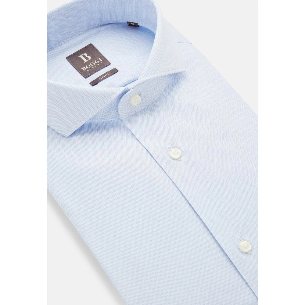 Boggi Milano Slim Fit Katoen Dobby Overhemd Blue Heren