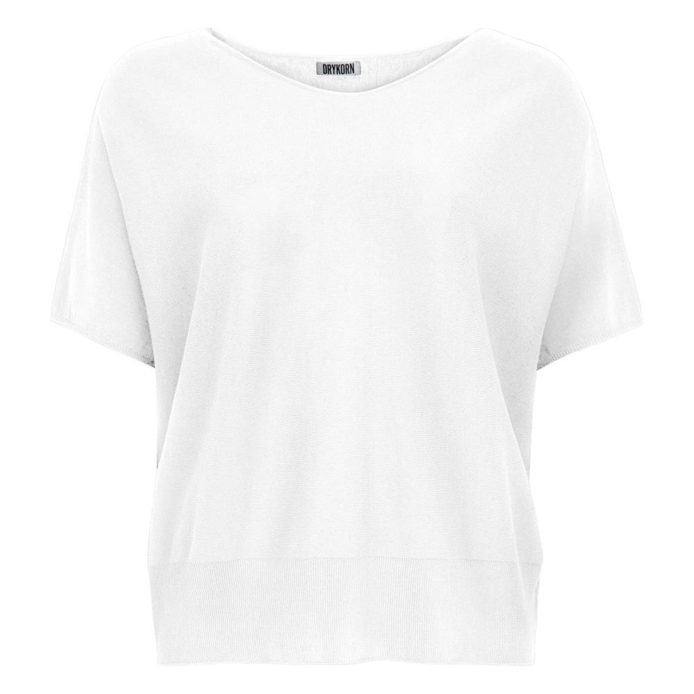 Drykorn Women's White Round-Neck Knitwear, M, Short Sleeve Pullover Jumper