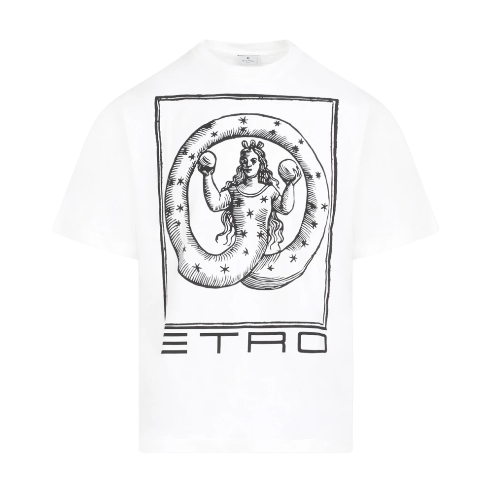 ETRO Wit Katoenen T-shirt met Zwart Print White Heren