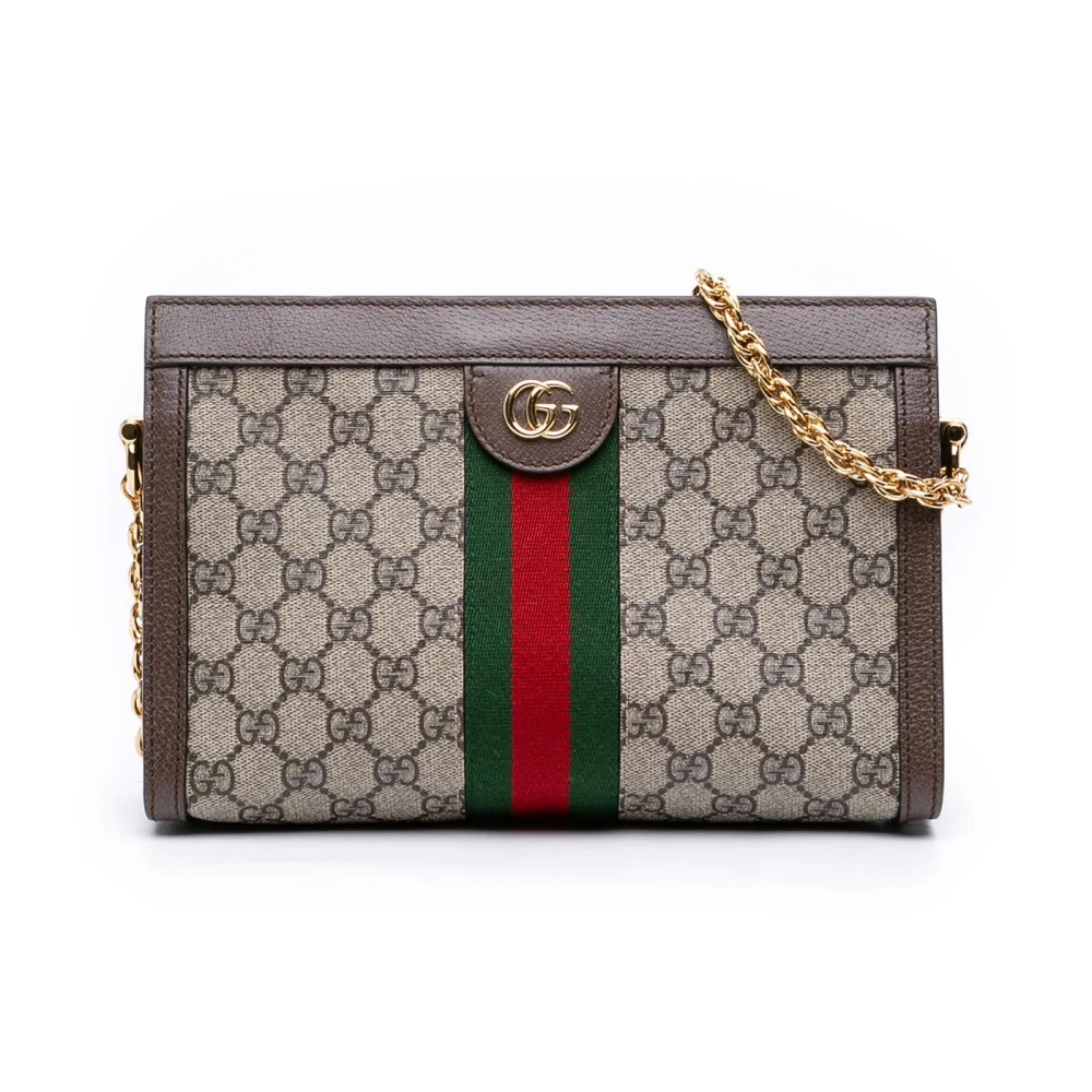 Gucci Vintage Women's Brown Pre-Owned Vintage Monogram Web Stripe Chain Shoulder Bag
