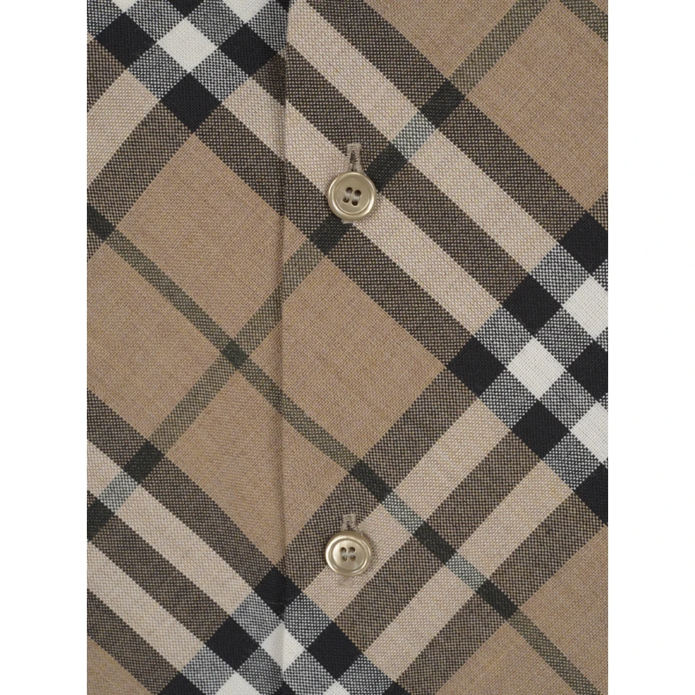 Burberry Geruit Motief Wollen Overhemd Brown Dames
