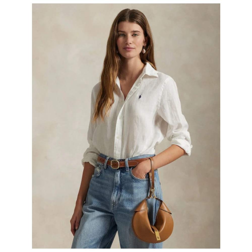 Polo Ralph Lauren Linnen overhemd met iconisch logo White Dames