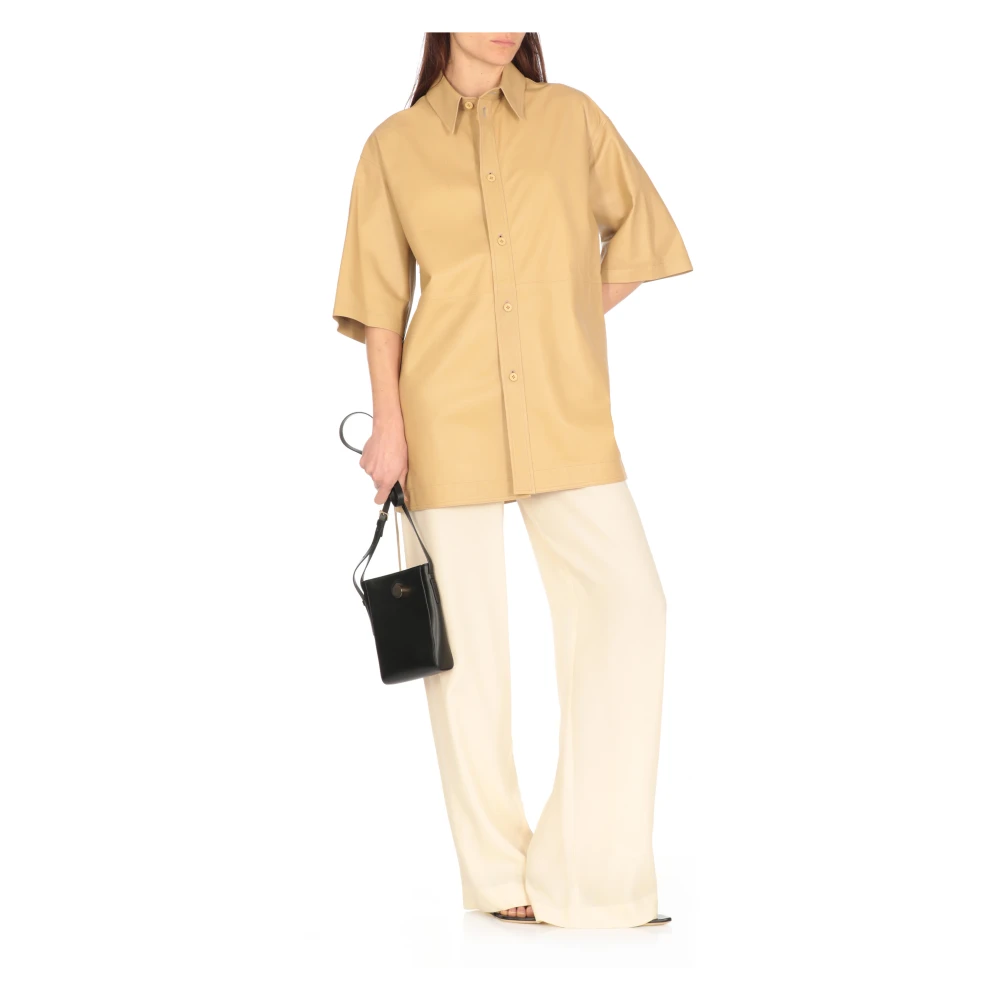 Fabiana Filippi Gouden leren shirt met kraag Yellow Dames