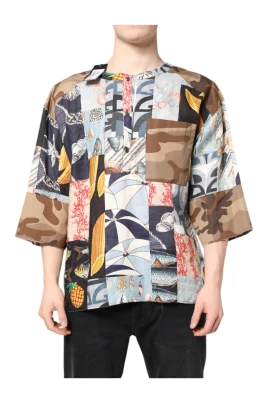 Patchwork Kortärmad Casual Skjorta