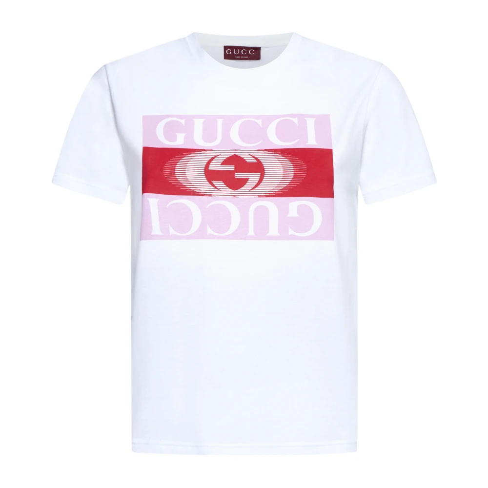 Gucci Katoenen T-shirt met rood en roze logo White Dames