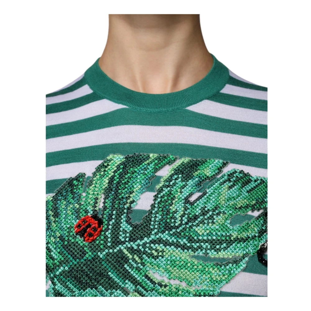Dolce & Gabbana Gestreept Blad Crew Neck T-shirt Multicolor Dames