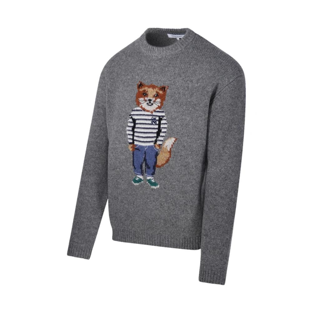 Maison Kitsuné Vos Intarsia Trui Vest Gray Heren