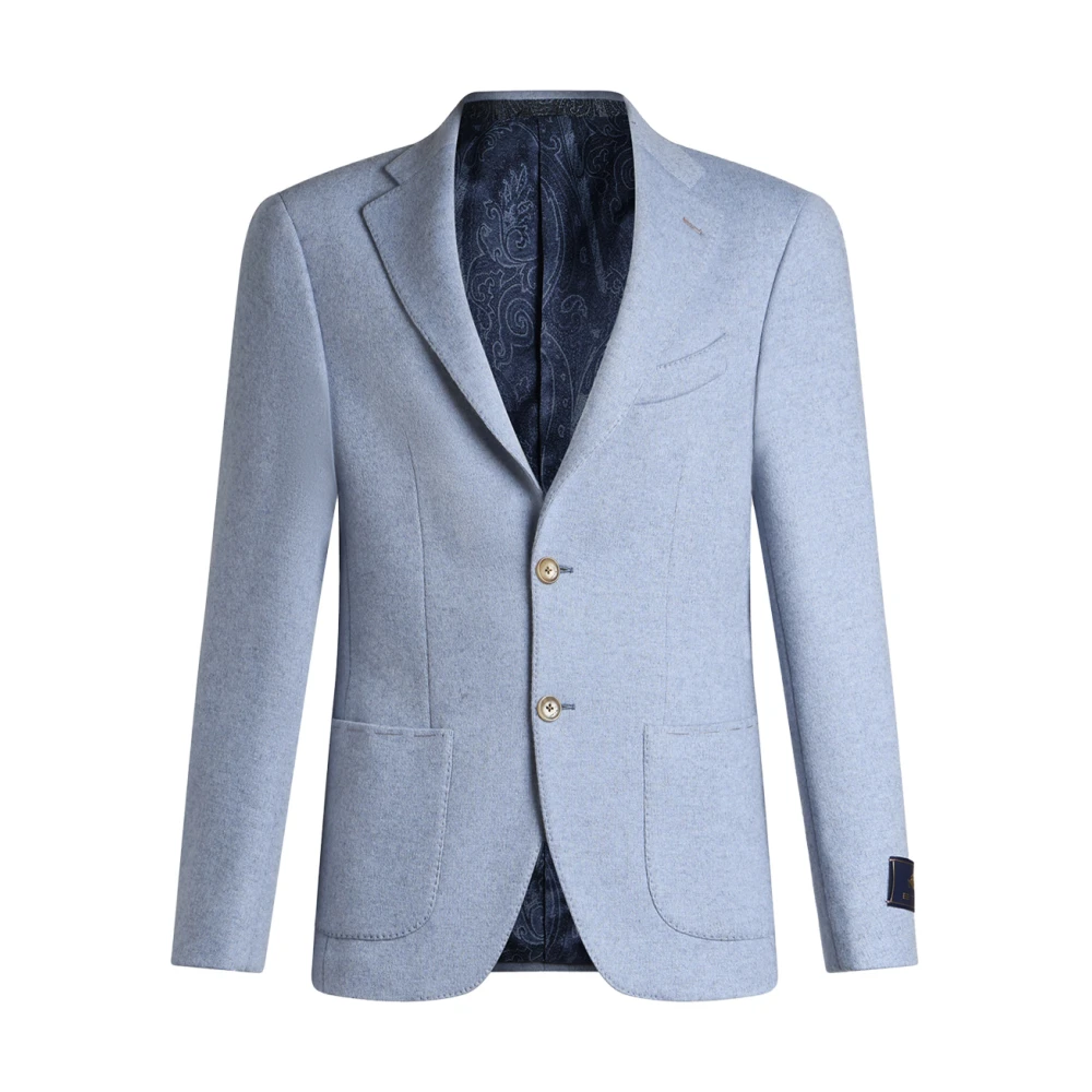 ETRO Blauwe Wol-Kasjmier Blazer met Paisley Motief Blue Heren