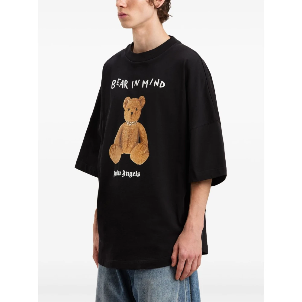 Palm Angels Zwarte Teddybeer Logo Print T-shirt Black Heren