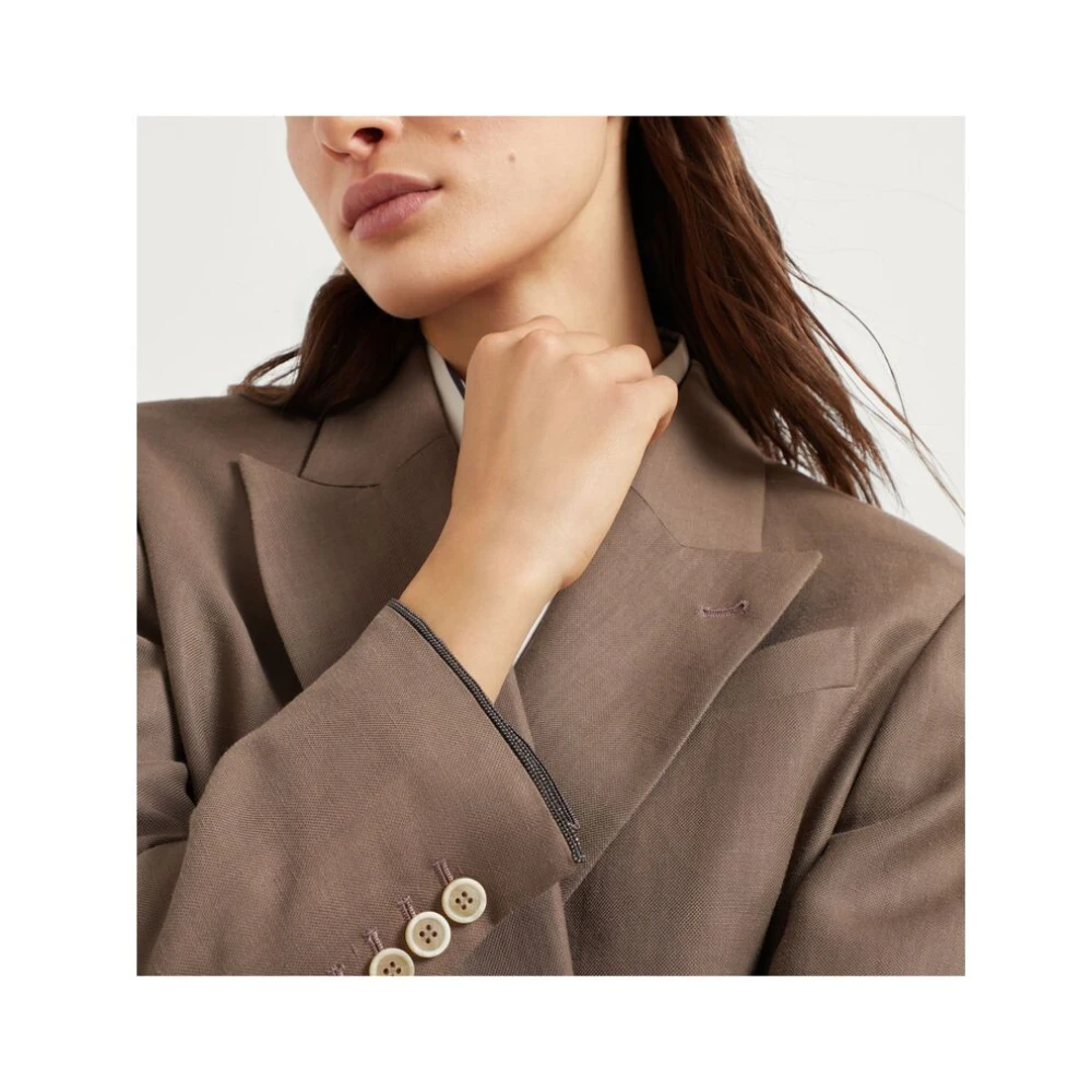 BRUNELLO CUCINELLI Bruine Double-Breasted Jas met Zakken Brown Dames