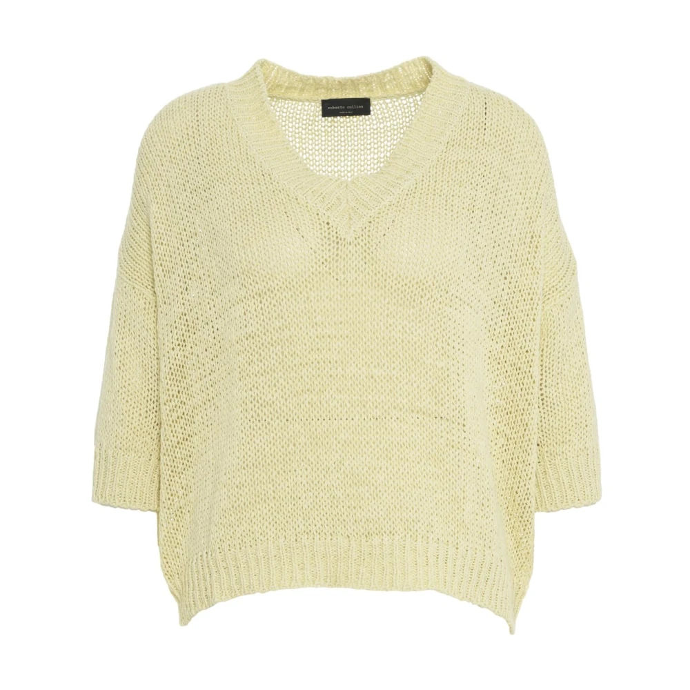 Roberto Collina Gele Gebreide V-Hals Trui Beige Dames