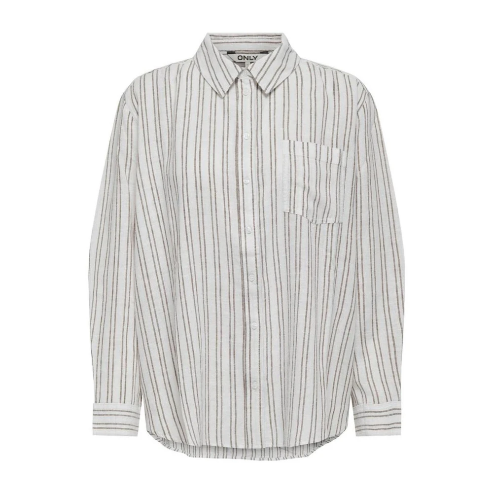 Only Gestreept lang mouw beige viscose shirt Beige Dames