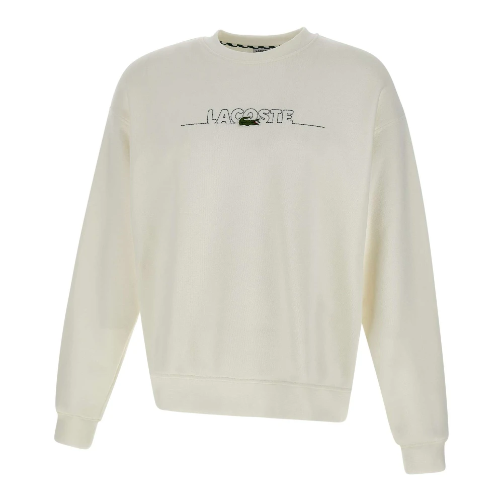 Lacoste Witte Katoenen Sweatshirt met Logo Borduurwerk White Heren