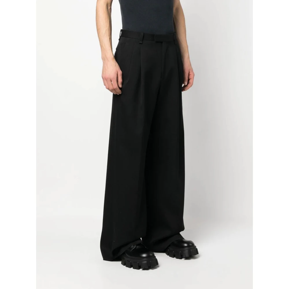 Lanvin Zwarte Wijde Pijp Broek van Wol Black Heren