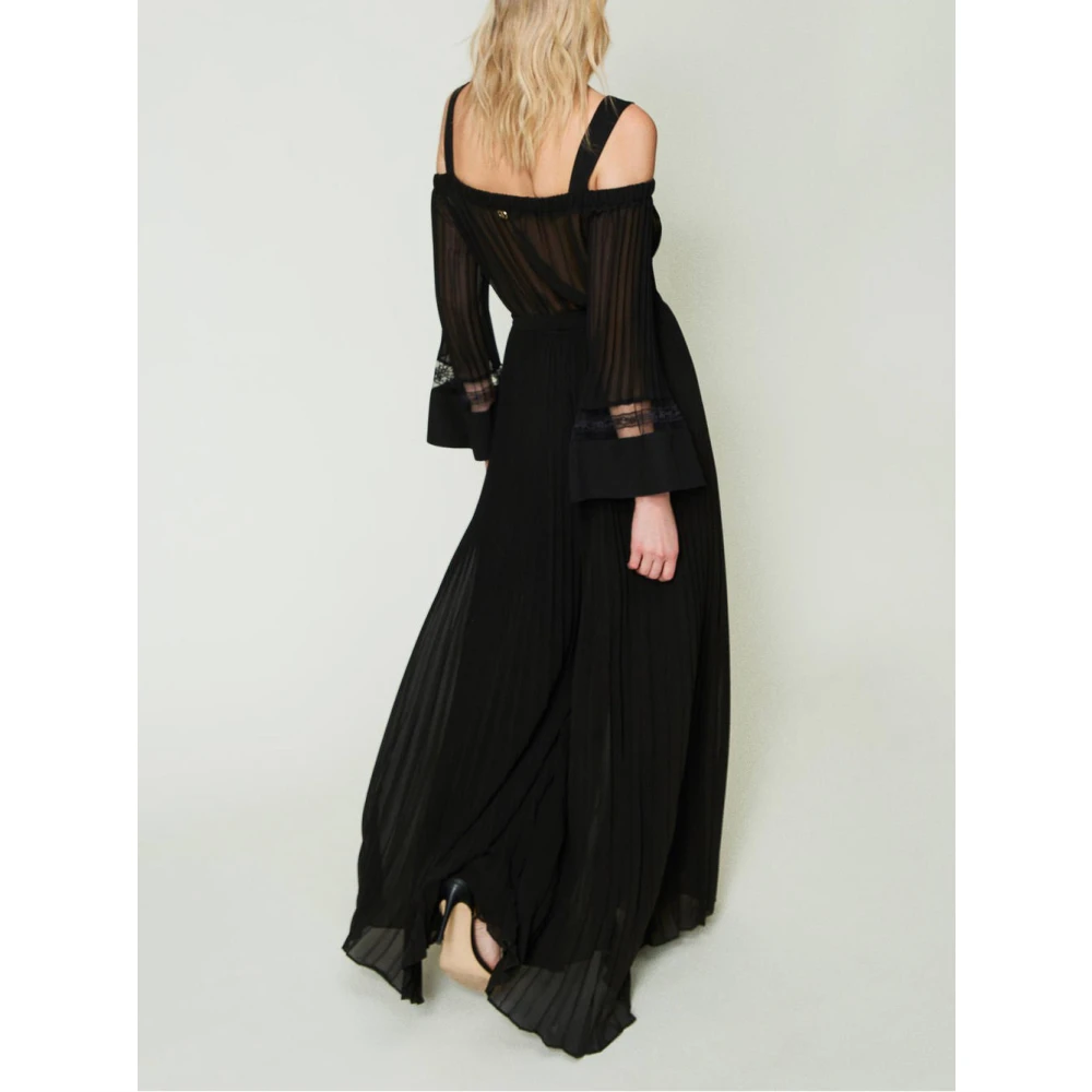 Twinset Zwart Georgette Plissé Jumpsuit Black Dames
