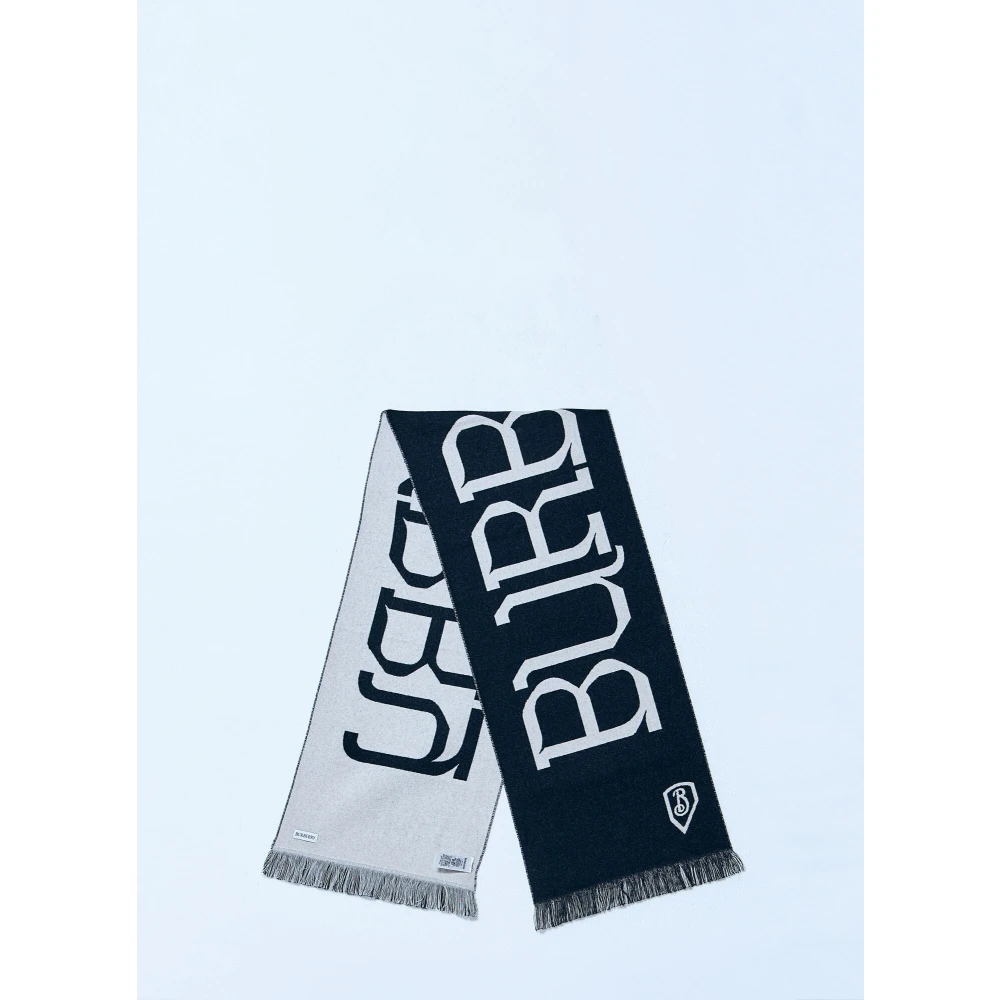 Burberry Jacquard Logo Wollen Sjaal Rechthoekig Ontwerp Black Heren