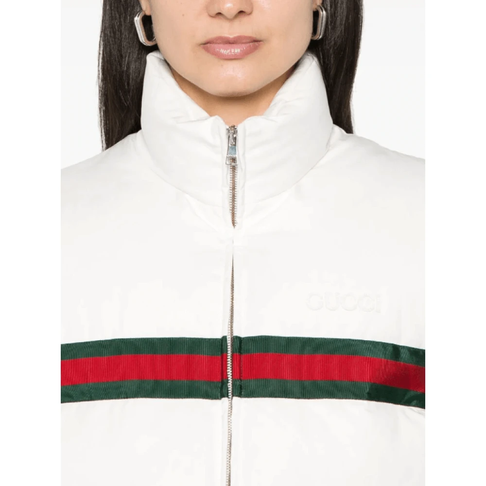 Gucci Witte Puffer Jacket met Geborduurd Logo White Dames