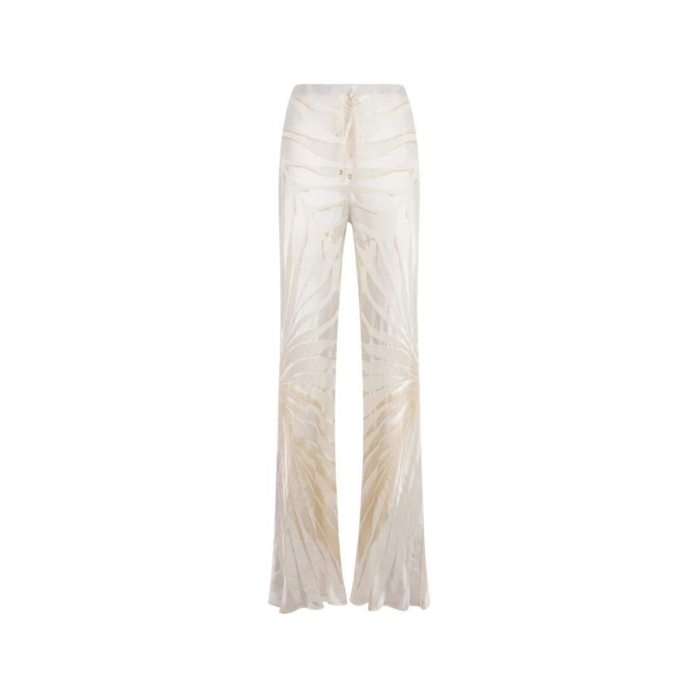 Roberto Cavalli Wide Trousers, Female, Xs, Trousers With Ray Devoré Print White