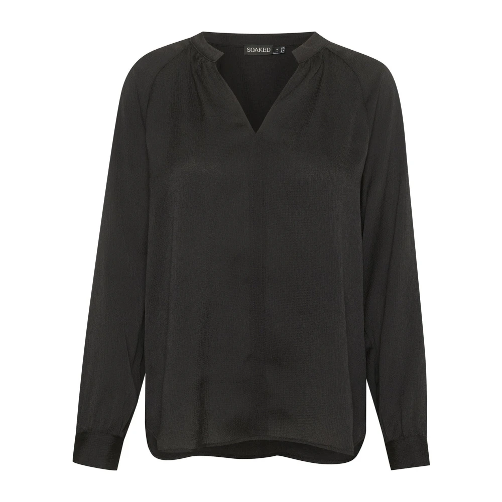 Soaked In Luxury Women's Black Blouses, Xl, Long Sleeve Blouse With V-Neck