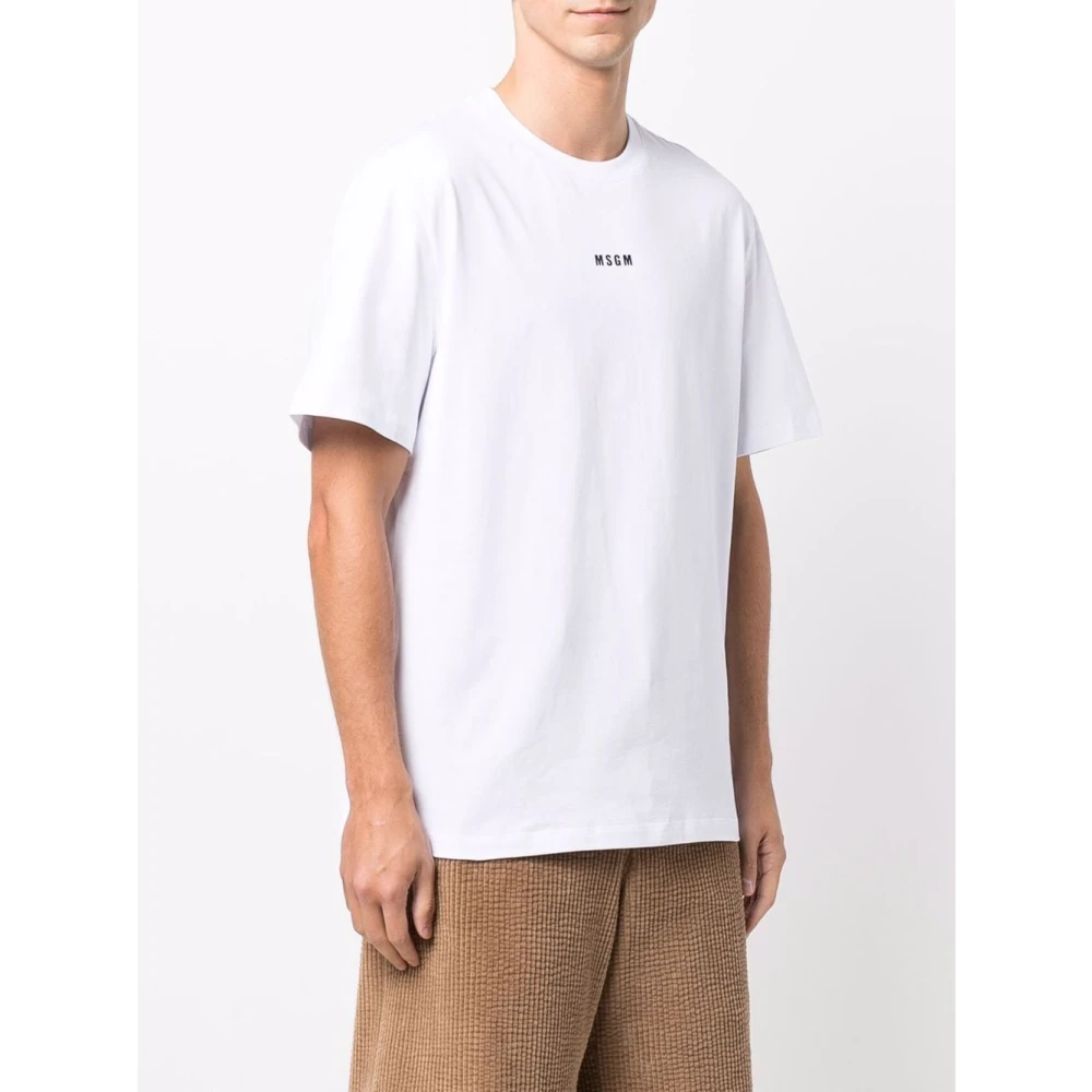 Msgm Heren Logo Print Wit T-shirt White Heren