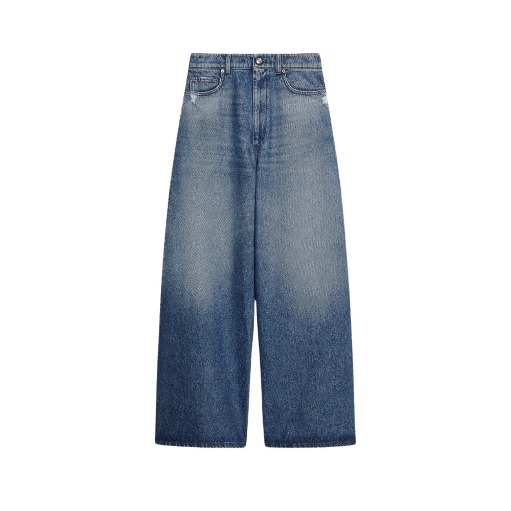 SPORTMAX Oversized Denim Broek met Versleten Finish Blue Dames