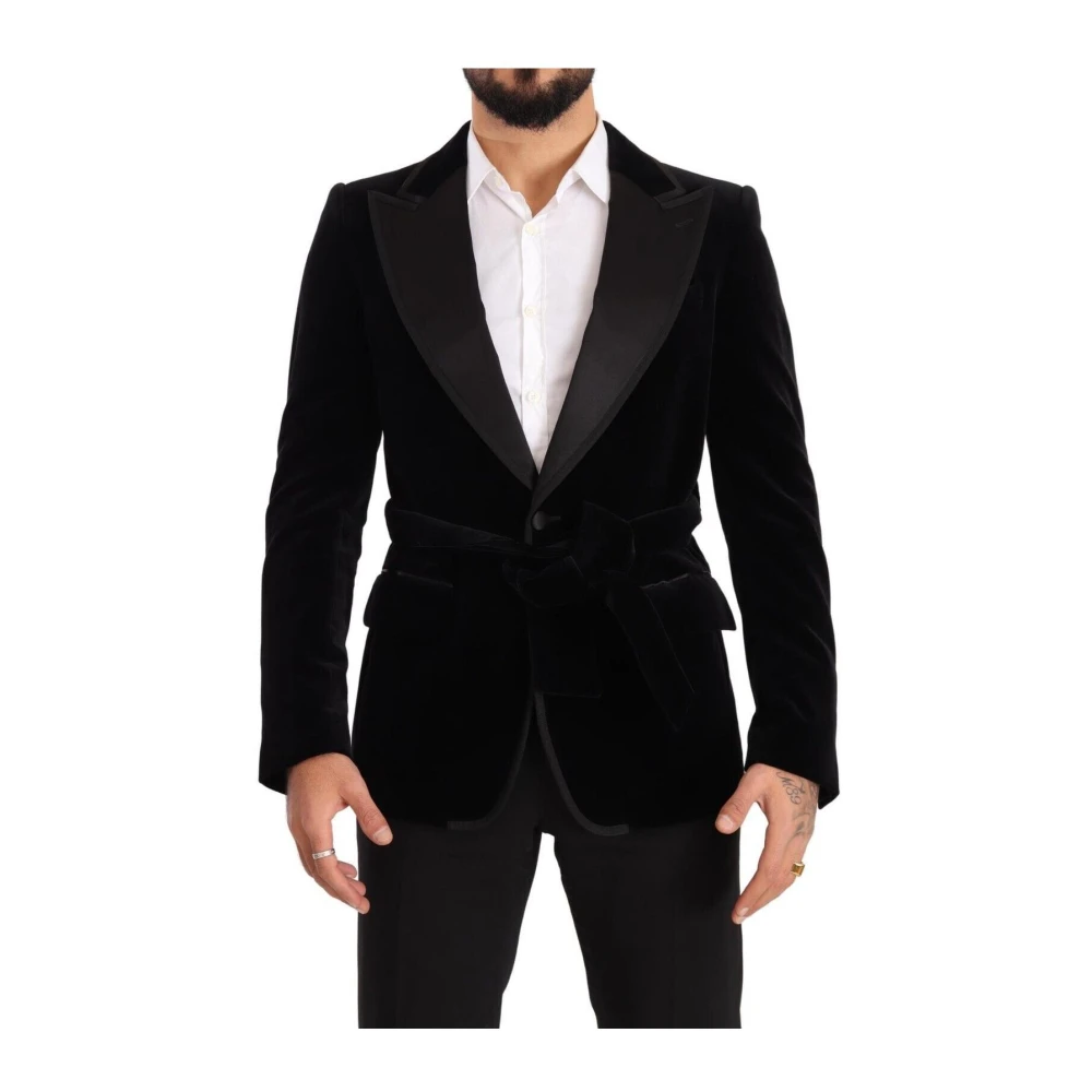 Dolce & Gabbana Black Velvet Blazer Slim Fit - Male - Blazers - M - Jackets