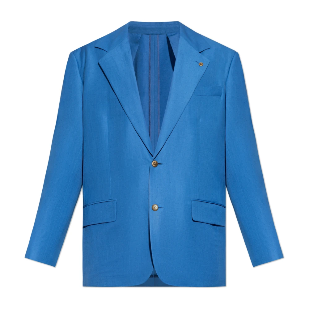 Versace Mannelijk Blauw Jassen Heren, M, Wol, Blazer Met Enkele Split