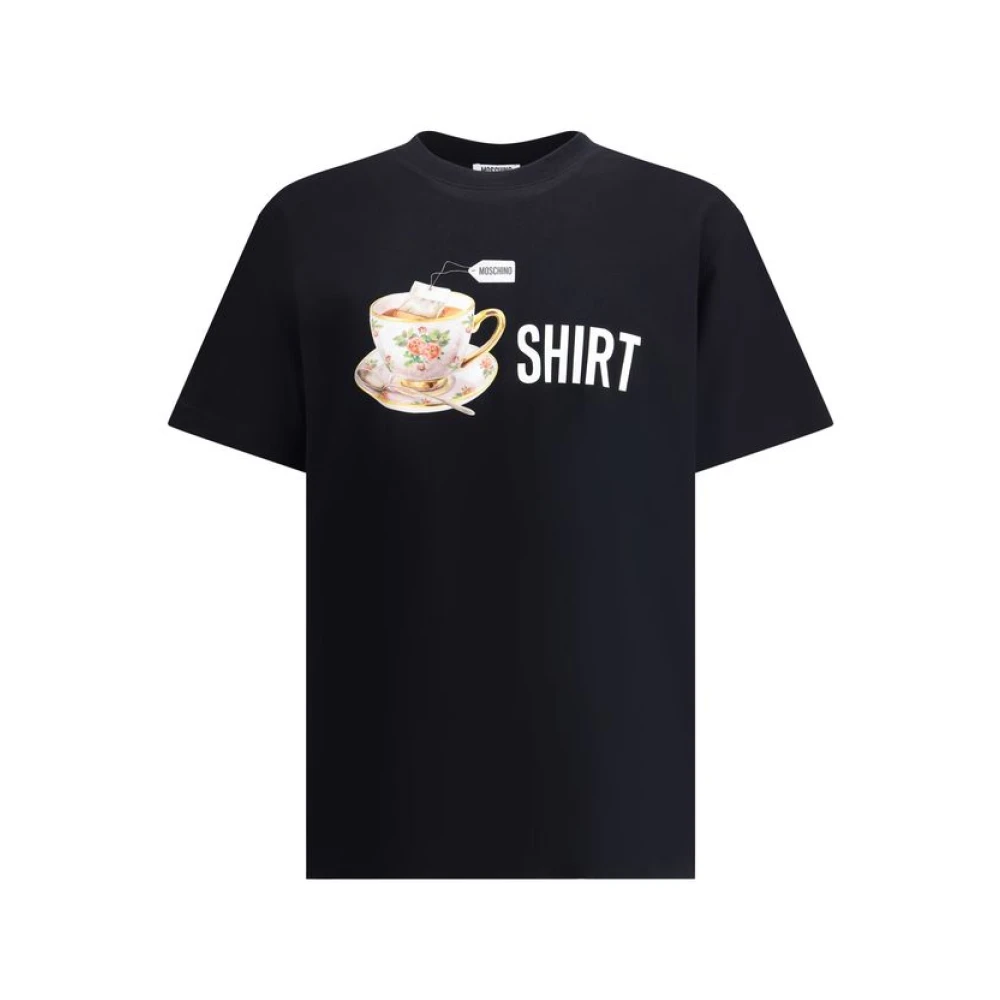 Moschino Men's Black T-Shirts, L, Graphic Teacup Print T-Shirt