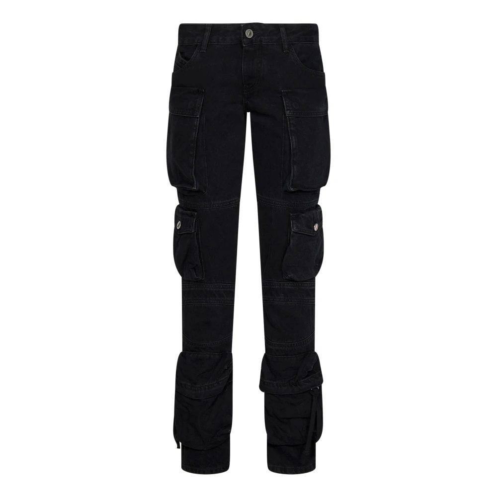 The Attico Zwarte Cargo Jeans met Logo Borduursel Black Dames